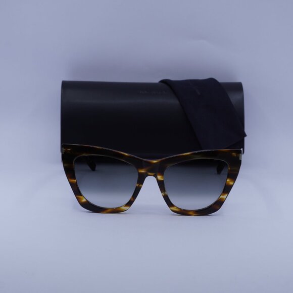 Saint Laurent SL214 KATE 024 Cat Eye Sunglasses - Striped Havana/Grey - Picture 3 of 11